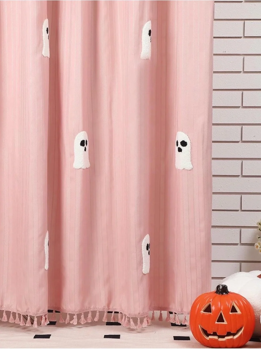 Pink Ghost Embroidered Shower Curtain